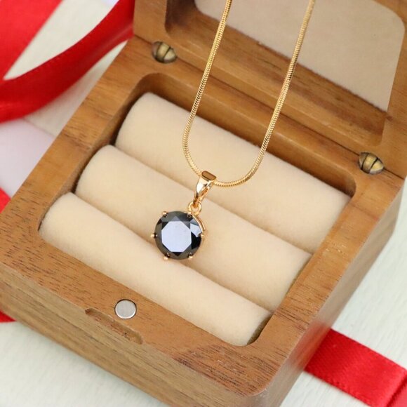 "Classic Round Black Pendant in Rose Gold with Glossy Faceted Finish, XPPT1501 - Picture 6 of 13